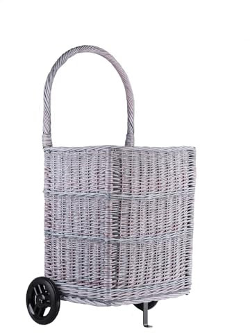 e-wicker24 Alles aus Weide Kaminholzkorb auf Rollen Trolley fahrbar aus Vollweide Kaminkorb Halbrund Rollkorb aus Weide für Kaminholz Aufbewahrungskorb Einkaufskorb (Grau)