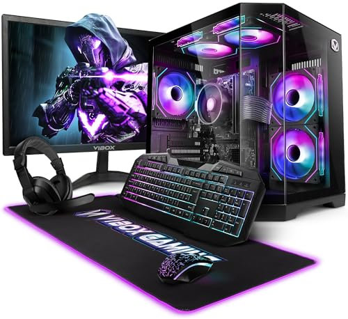 VIBOX PC Gamer Complet • 22 Écran • AMD Ryzen 3 3200G 4,0 GHz • Radeon Vega 8 • 16 Go RAM • 1 to NVMe M.2 SSD • Windows 11 • WiFi • Noir