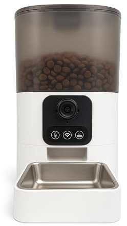 Comedero Inteligente para Perros y Gatos | Cámara HD con Visión Nocturna + Audio Bidireccional | App Control y Programación de Raciones | Piezas Lavables y Sensor de Movimiento