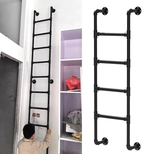 Wall Mounted Metal Ladder for Home & Loft - 3-8 Steps Wrought Iron Fire Escape Ladder for Basement Window Well & Attic - 67in RV Bunk Bed Step Ladder