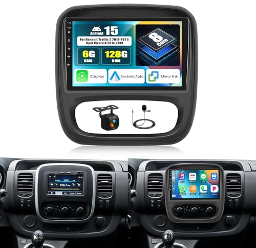 OiLiehu 6+128G Android 15 Carplay Android Auto Radio para Renault Traffic 3 2014-2021/Opel Vivaro B 2014-2018 Pantalla Radio Coche 9 Pulgadas con Bluetooth FM/RDS GPS WiFi SWC EQ