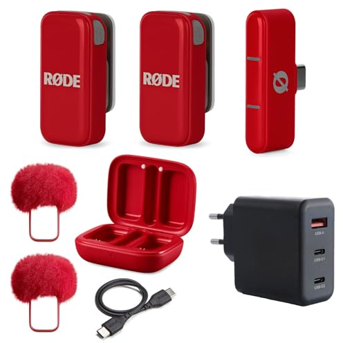 Rode Système de micro sans fil USB-C pour smartphones Rouge avec bloc d'alimentation Keepdrum