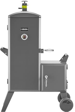 VEVOR Fumoir à Charbon Mobile Barbecue à Charbon de Bois en Acier Revêtu pour Fêtes et Grillades Terrasse Jardin Camping, avec Foyer Latéral, 6 Grilles de Cuisson Réglables, Thermomètre, Aérations