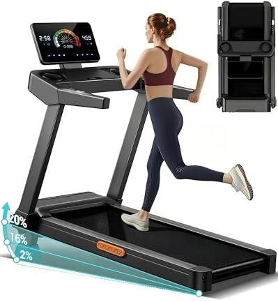 CURSOR FITNESS Foldable Treadmill for Home with 20% Incline, 14KM/H Folding Treadmills with Handles, Portable Indoor Running Machine with 180KG Weight Capacity, Large Running Belt and LED Touch Screen