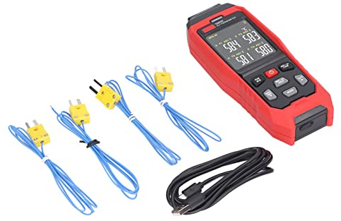 HUSHUI K-Typ-Thermoelement-Thermometer, 4-Kanal-Digitalthermometer mit USB-PC-Kommunikation und Alarmfunktion, für Genaue Temperaturmessung -200 ℃ Bis +1372 ℃