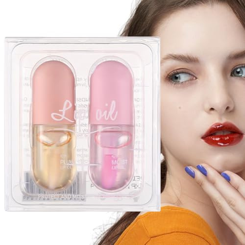 Lippen Volumen Gloss | 2 Stück Feuchtigkeitsbalm Mit Langzeitwirkung Und Pflegeöl,Lippenöl,Für Frauen Mädchen Familie Freunde Zuhause Unterwegs