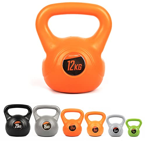 Phoenix Fitness RY971 Vinyl Kettlebell - Heavy Weight Kettle Bell for Strength and Cardio Training, Orange, 12KG