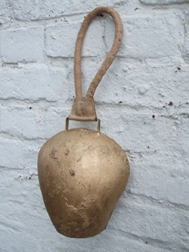Schöne, große Kuhglocke, Glockenschelle, Eisen brossiert, Edelrost, Lederband