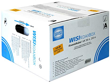 WISI Koaxialkabel MK 96 A 0252 – Antennenkabel 3-fach geschirmt, Klasse A+, >120dB – Brandklasse Dca – Für DVB-T, DVB-T2, DVB-C und DVB-S/S2 – Durchmesser 6,8mm, 250m, weiß