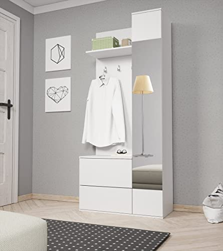 Garderobe Green Diele Flur Schuschrank Kleiderpaneel Flurgarderobe Flurmöbel (Weiß)