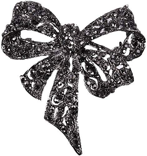 Vintage Broches d'arc en Strass pour Femmes, Noir de Noeud a Boucles, a la, Accessoires de Manteau, Style Elegant