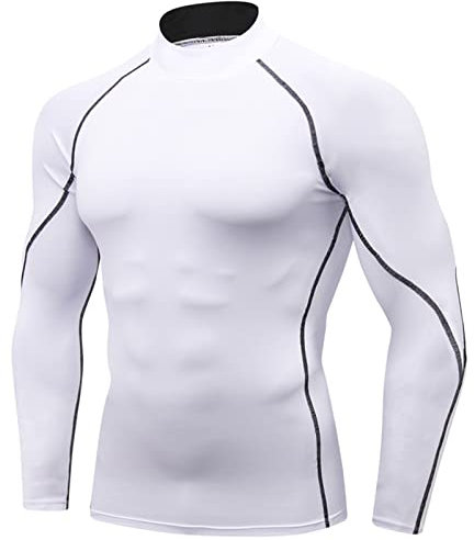 SANANG Fitness Langarm-T-Shirt für Männer mit schnelltrocknender, vakuumatmungsaktiver Kompressionsunterwäsche, weiß, schwarz, S-2XL