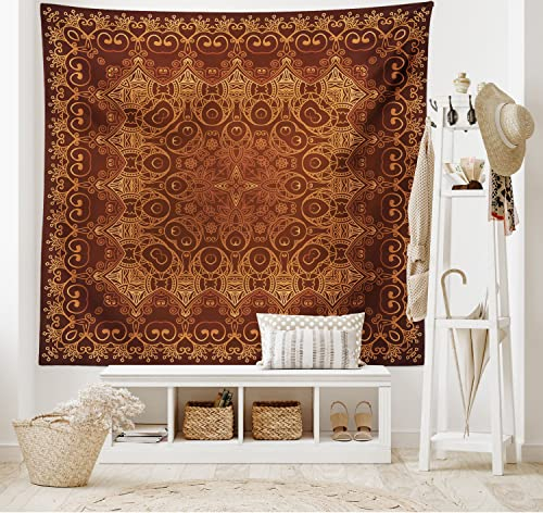ABAKUHAUS Jahrgang Wandteppich, Spitze aus Weiches Mikrofaser Stoff Waschbar ohne Verblassen Digitaldruck, 150 x 110 cm, Orange Braun