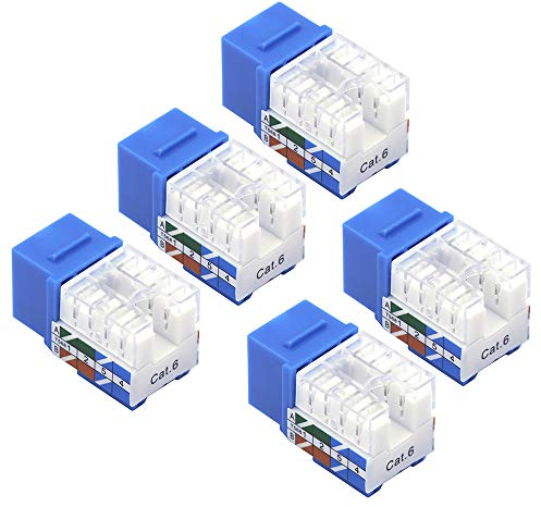 VCE Cat6 RJ45 90 Degree Keystone Jack Insert, Ethernet UTP Cat 6 Keystone Punch Down Stand 5 Pack Blue