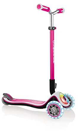 GLOBBER Elite Prime Roller – Tretroller Kinder ab 3 Jahre - Scooter 125/80 mm - ABEC 5, 3-rädrig – höhenverstellbar - LED-Rollen – Pink-weiß