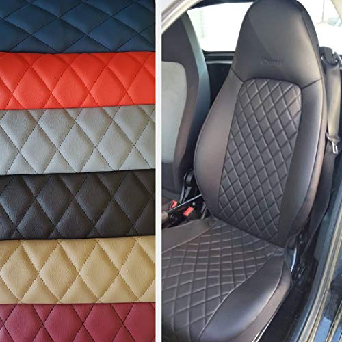 Top Car Athens || Rhombus | Zwei Luxus Autositzbezüge | Kunstleder & Synthetik Schwarz Rückseite Oberfläche | 100% Passgenau, Kompatibel mit SMART FORTWO (451) | Sitzbezügesets | Farbe Schwarz
