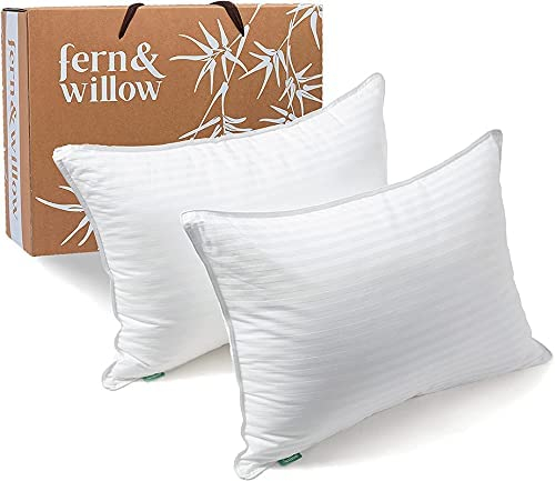 Fern and Willow Kopfkissen 51x76 aus Baumwolle mit Daunen-Alternative - 2er-Set kühlende Kissen für Rücken- & Seitenschläfer in Premium-Hotelqualität