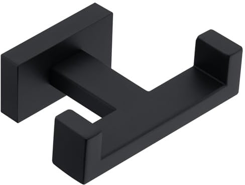 Suyar Matte Black Double Towel Hook, SUS 304 Stainless Steel Bathroom Coat Robe Hook, Hand Towel Holder for Wall