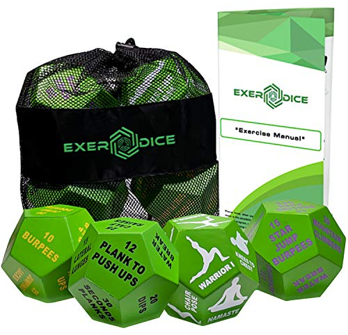 4er Pack Fitness Würfel Bundle mit Übungshandbuch & Tasche, perfekt für HIIT, Cardio, Yoga, Stretching, Krafttraining, Sport, Crossfit, Plyometrics, Körpergewicht-Workout, alle Altersgruppen.