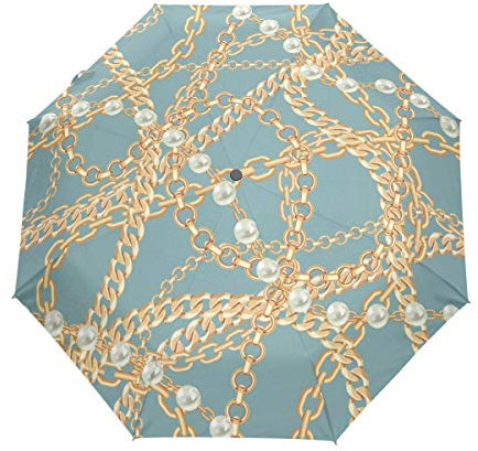 Chaînes Poires Dorées Métallisées Parapluie Pliant Automatique Coupe-Vent Ultra-léger Voyage Incassable Parapluies pour Homme Femme
