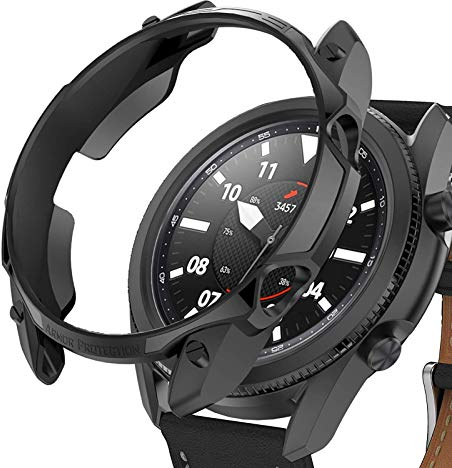 AWADUO für Samsung Galaxy Watch3 Schutzhülle, Smartwatch Schutzhülle mit Lünettenring Stylinghülle für Samsung Galaxy Watch3 45MM, weich und langlebig (45MM, Schwarz)