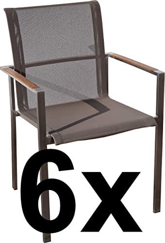ASS 6Stk Designer Gartenstuhl mit Armlehne Kuba-BRAUN Gastroqualität Stapelsessel Gartensessel Stapelstuhl Sessel Edelstahl Batyline Textilene Teak stapelbar sehr robust