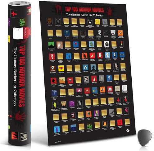 Me Time Joy Original 100 Horror Movies Scratch Off Poster, 60 x 42 inches, Wall Hanging Decor, Unframed, Matte Finish, Horror Theme, Living Room Decor