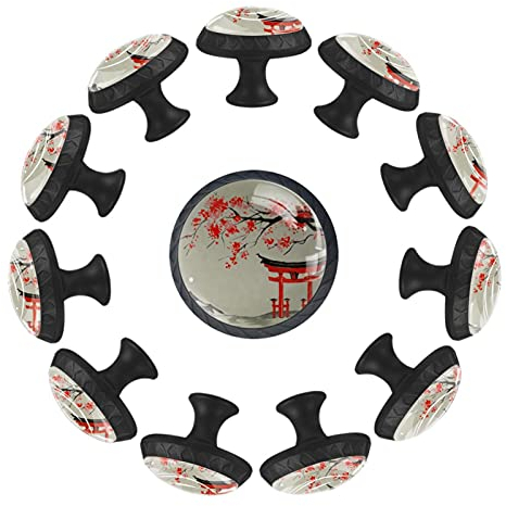 Schubladenknöpfe im japanischen Retro-Stil, rund, 35 mm, für Schlafzimmer, Kommode, Kinderzimmer, Spielzimmer, 12 Stück