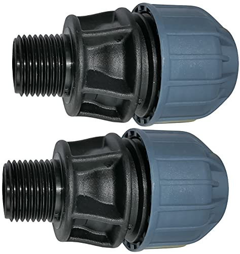 Aerzetix - C51923 - Set di 2 - Manicotto/Adattatore filettato - Riduttore a Compressione Diritto - connessione Filettatura Maschio 1/2'' - per Tubo Acqua Ø20mm - Polipropilene - connettore/riparatore