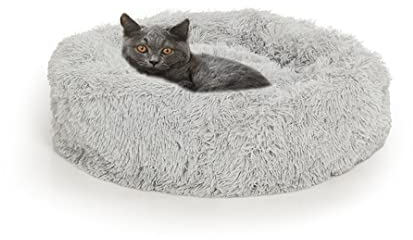 CanadianCat Company | Flauschiges Plüschbett für Katzen | Katzenbett Donut | ca. 60 x 60 x 20 cm | Hellgrau waschbar Katzenschlafplatz Katzenkissen Katzenkorb rund