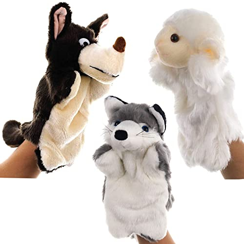 Handpuppen Tiere, Dancepandas 3 Stück Plüschhandpuppe Animal Puppets Schafwolfpuppe zum Spielen und Erzählen von Wolfs- und Lammgeschichten