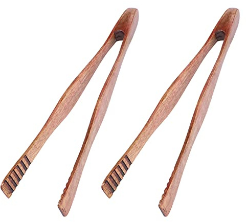 Angoily Kochzange Teakholz Grillzange Olivenholz 2 Stücke Holzzangen zum Kochen von Toast Tong BREACUE Zangen Wiederverwendbare Lebensmittelbetrügerte Zangen Steak Clamp Kitchen Utensil