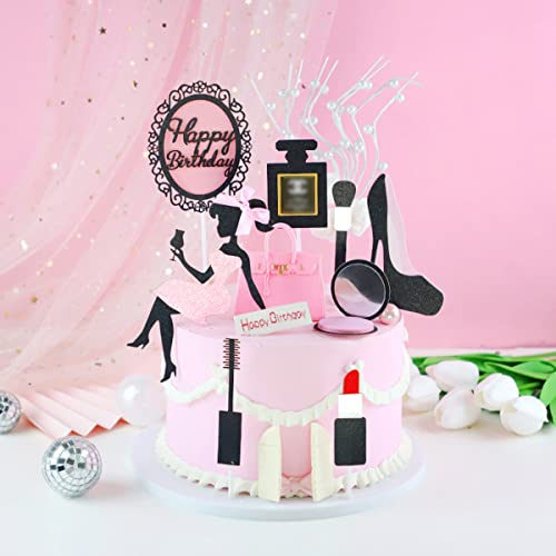 8 Pcs Rosa und Schwarz Mädchen Cupcake Toppers Make-up Kuchen Dekorationen Spa Geburtstag Kuchen Topper für Hochzeit Geburtstag Party Dekoration