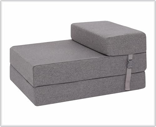 Fold Out Guest Chair Z Bed Futon Sofa Comfortable Luxury Foam for Adult and Kids Lounger Mattress (Grey)