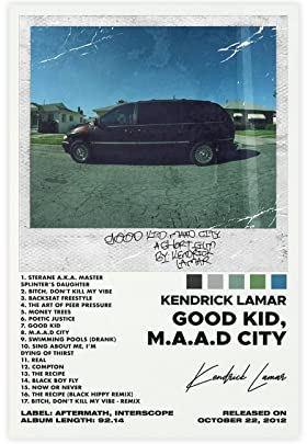 ORROBI Kendrick Lamar Poster Good Kid Maad City Tracklist Album Kunstdruck, ungerahmt 30,5 x 45,7 cm Leinwandposter für Schlafzimmer, Büro, Raumdekoration