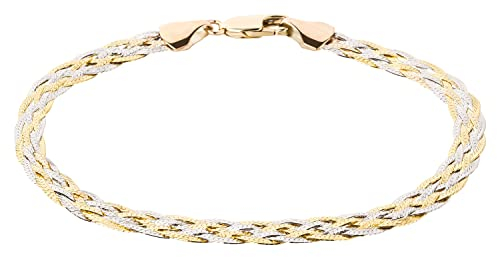 Ardeo Aurum Damen Armband aus 375 Gold Bicolor Gelbgold Weißgold Schlangenkette 5,0 mm Breite und 18 cm Länge mit Karabinerverschluss