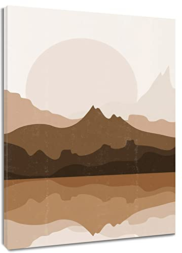 LB Wandbilder Abstrakter Berg Wanddruck Beige Sonne und brauner Hügel Leinwand Bilder Mitte des Jahrhunderts Poster für Wohnzimmer Schlafzimmer Badezimmer Wand Deko,30x40cm Ungerahmt