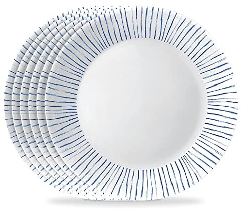 Corelle 6-Piece 10.25 Vitrelle Glass Dinner Plates, Lightweight, Chip/Scratch Resistant - Botanical Stripes