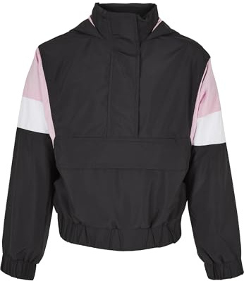 Urban Classics Mädchen Jacke Girls Light 3-Tone Pull Over Jacket black/girlypink/white 110/116