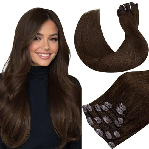 Hetto Clip in Extensions Echthaar Dunkelbraun Echthaar Extensions Clip 120g 45 cm 7pcs Schokoladenbraun to Licht Braun Gerade Remy Vollkopf Natürliche Invisible Haarverlängerung #4