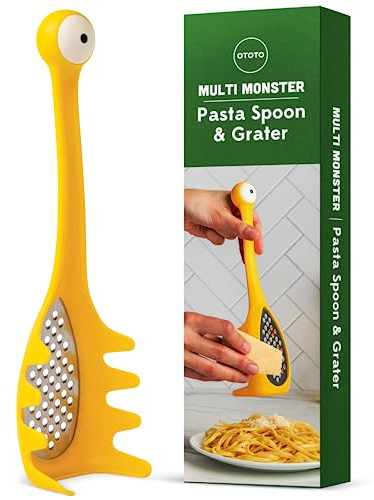OTOTO Multi Monster 2-in-1 Cheese Grater & Spaghetti Spoon - Grater & Ladle for Serving - Yellow, Stainless Steel, One Size