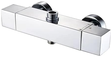 AFUDER Thermostatic Shower Faucet 38℃ Black Bath Shower Top Spray Thermostat Bottom G 1/2 Top 3/4 BSP Two Outlet Shower Faucet Brass Chrome Plated Square