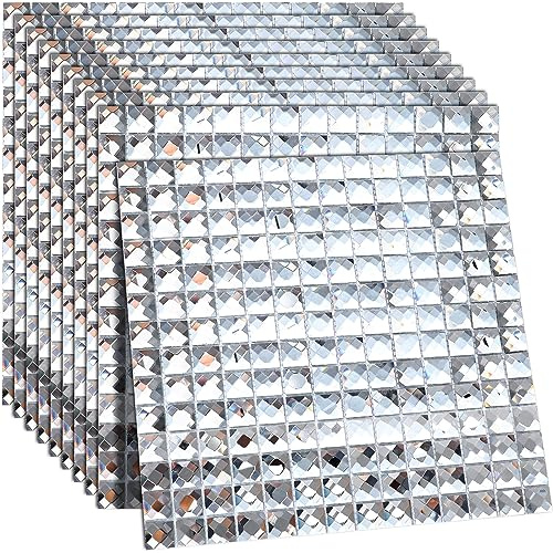 Geetery 10 Sheets 12 x 12 Inches Mirror Glass Mosaic Tile Disco Mirror Tiles Backsplash Crystal Diamond Tile for Kitchen Bathroom Laundry Wall DIY Picture Frame Decoration