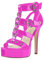 Only maker Damen Gotische Sandalen Punk Sandaletten High Heels T-Riemen Schaftsandalen mit Nieten Schnallen Lack Rosa 38 EU