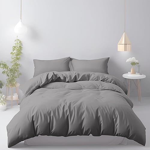 LivinEase Brushed Microfibre King Size Duvet Cover Sets - 100 GSM Grey Kingsize Duvet Cover with 2 Pillowcases (50x75 cm) - Hotel Quality Hypoallergenic, Easy Care and Comfortable