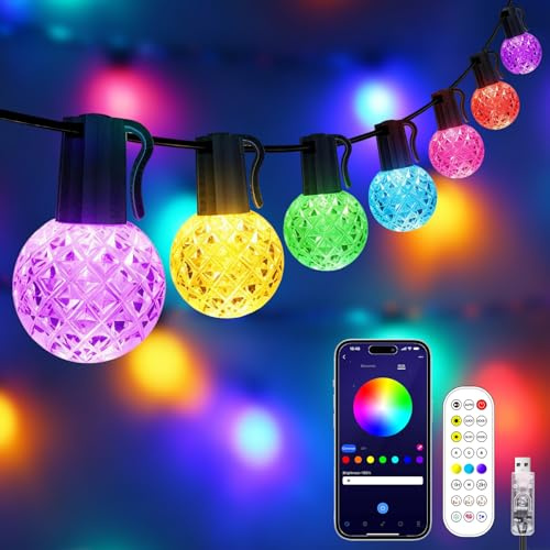 IKERY LED-Lichterkette, USB, IP65, Dreamcolor, 30 m, G40 Globus, dimmbar, bruchsicher, mit App, RF-Fernbedienung, für Innenbereich, Party, Garten, Pavillon, Terrasse, Weihnachtsdekoration