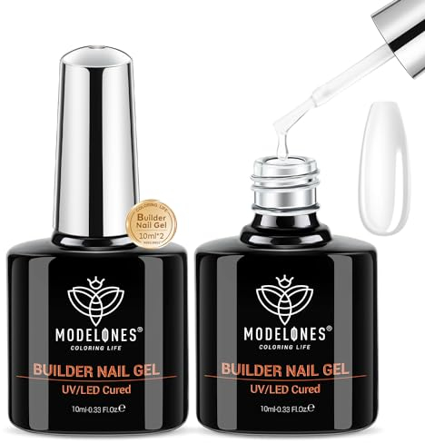 modelones Gel Construction Ongle UV, 8 ein One Builder Gel 2Pcs, Gel UV/LED pour Gummy Rubber Base, Vernis Fortifiant Ongles, Protéger les Ongles Cassés Renforcement, Nail Art, Manucure de Réparation