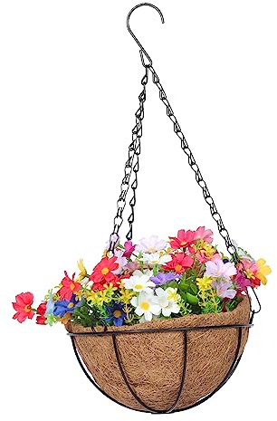 TOPBATHY Künstlicher Blumenampel Frühlingskränze Blumenkranz Zimmerpflanzen Unechte Hängepflanzen Künstliche Hängepflanze Im Korb Gefälschte Gänseblümchen Hängender Blumentopf Im Freien