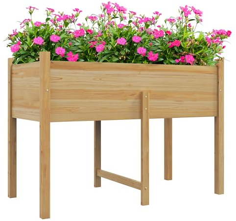 Outsunny Mesa de Cultivo de Madera Huerto Urbano Elevado 115x55x80 cm Jardinera de Cultivo con Tela no Tejida para Cultivo Plantas Flores Verduras Natural