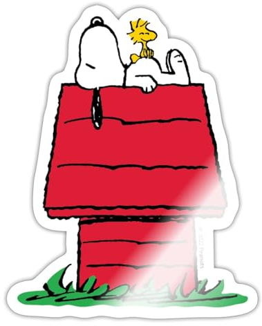 Spreadshirt Peanuts Snoopy Woodstock Und Die Hundehütte Sticker, max. 10 x 10 cm, 10 x 10 cm, Weiß glänzend